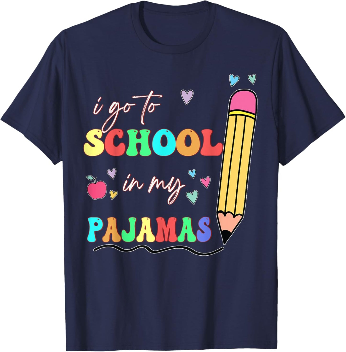 I Go To School In My Pajamas Online Teacher Home School T-Shirt - T-Shirt | Navy