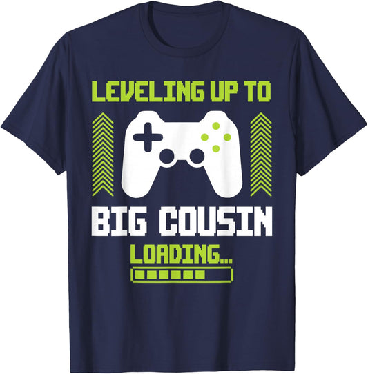 Leveled Up To Big Cousin Promoted To New Future Big Cousin T-Shirt - T-Shirt | Navy