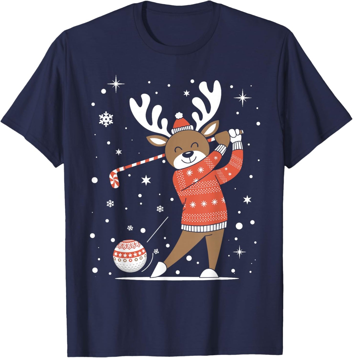 Golf Player Xmas Lights Reindeer Playing Golf Christmas T-Shirt - T-Shirt | Navy