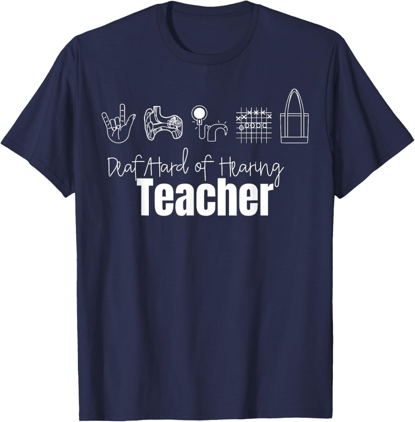 Retro Deaf Hard of Hearing Teacher DHH ASL Special Education T-Shirt - T-Shirt | Navy