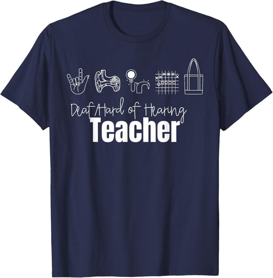 Retro Deaf Hard of Hearing Teacher DHH ASL Special Education T-Shirt - T-Shirt | Navy