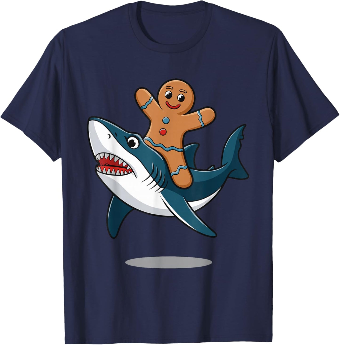 Gingerbread Riding A Shark T-Shirt - T-Shirt | Navy