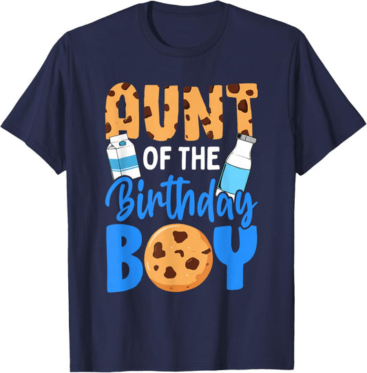 Aunt of the birthday boy Milk and Cookies 1st birthday T-Shirt - T-Shirt | Navy