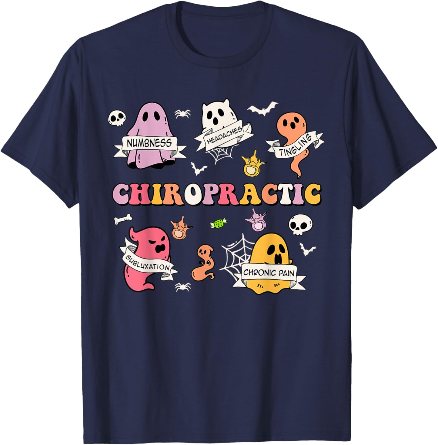 Retro Chiropractic Ghost Chiropractors Halloween Costume T-Shirt - T-Shirt | Navy