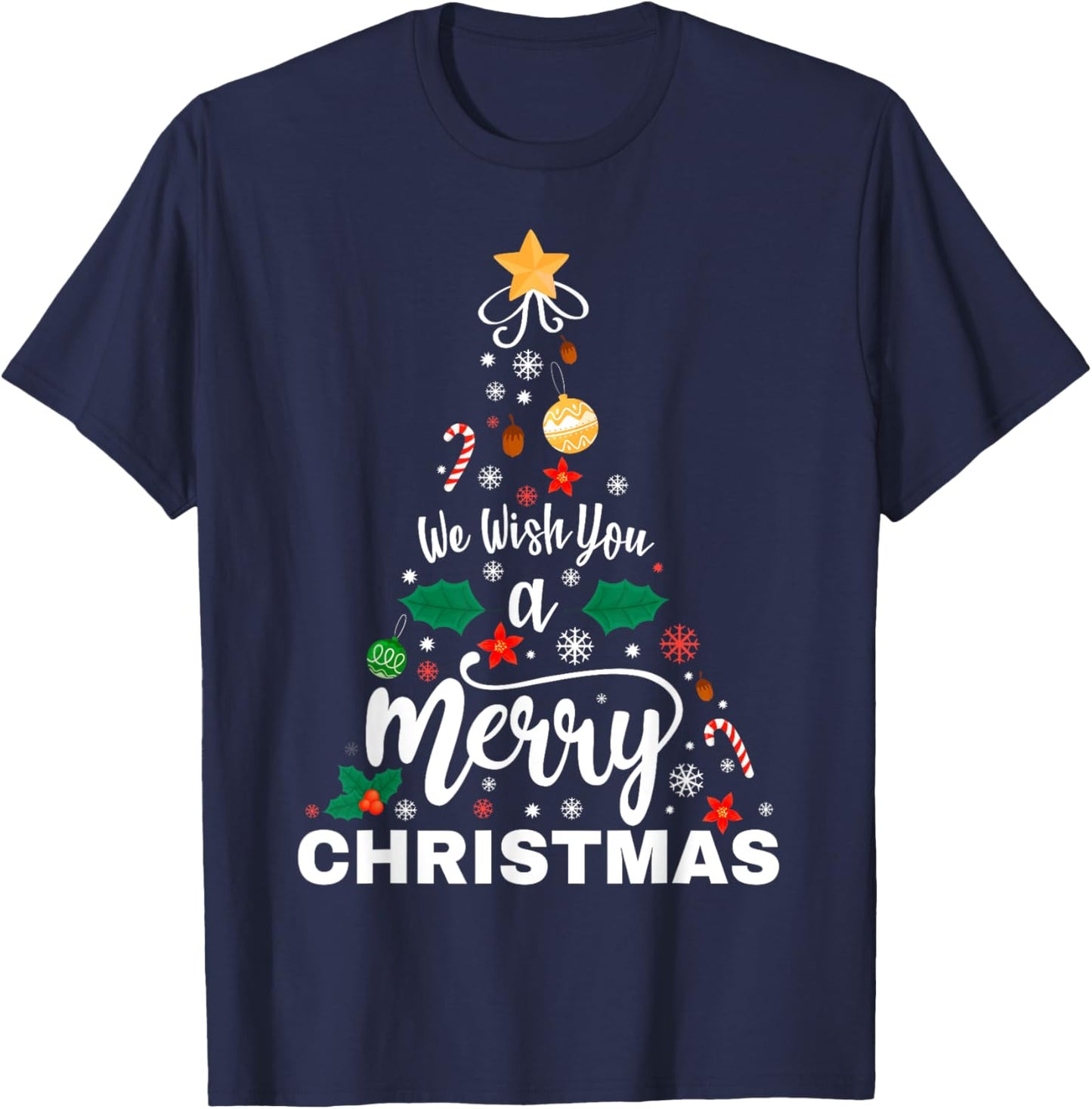 We Wish You Merry Christmas Vintage Xmas Tree Funny Holiday T-Shirt - T-Shirt | Navy