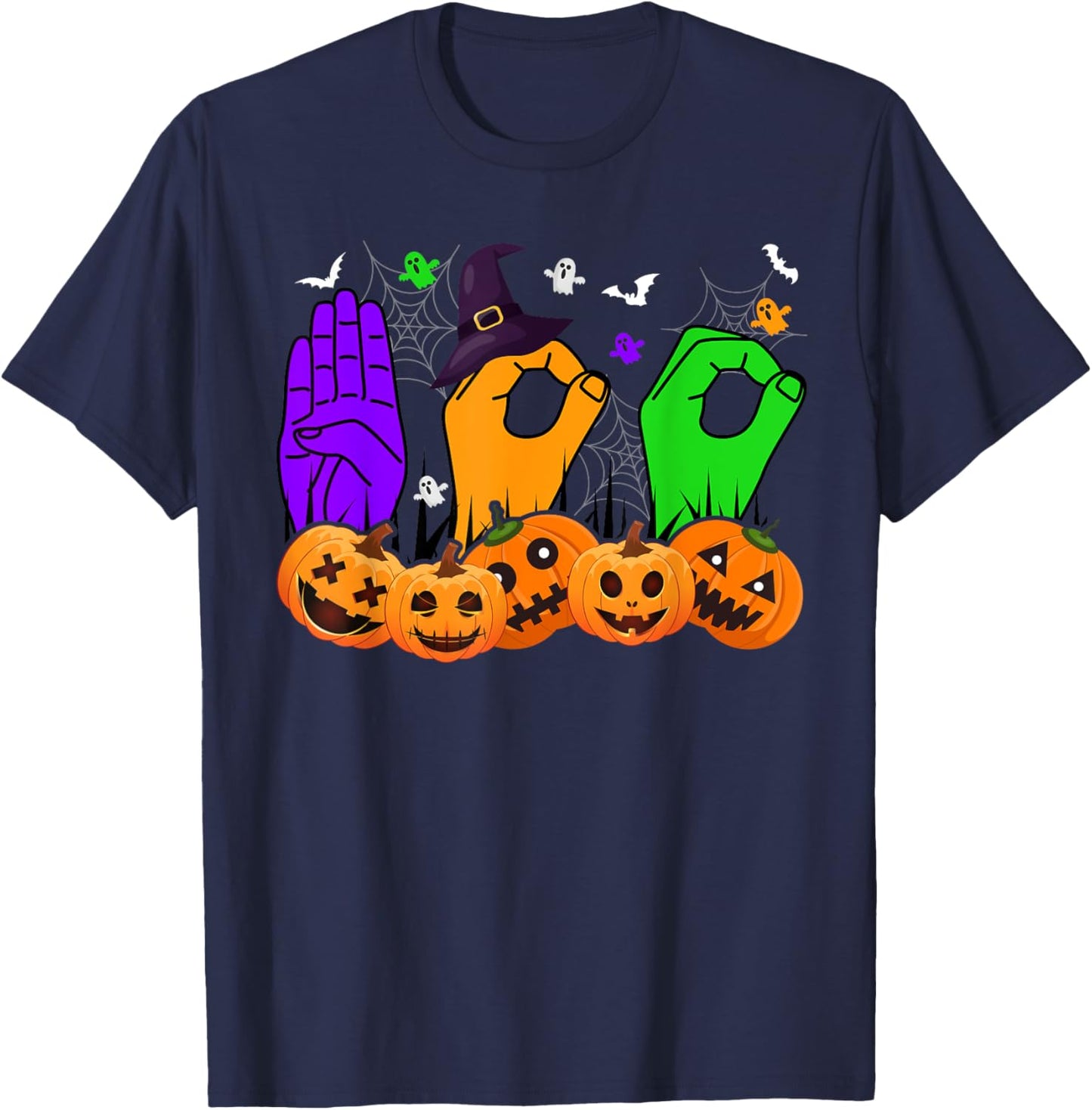 Boo Hands American Sign Language Pride ASL Halloween T-Shirt - T-Shirt | Navy