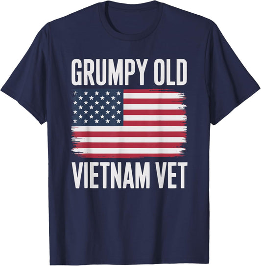 Funny Grumpy Old Vet American Flag Vietnam Veteran T-Shirt - T-Shirt | Navy