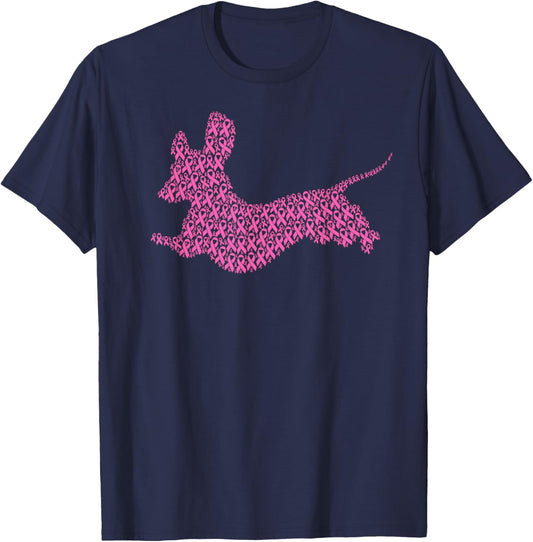 Breast Cancer Awareness Pink Ribbon & Survivor Dog Dachshund Men Women Kids T-Shirt - T-Shirt | Navy