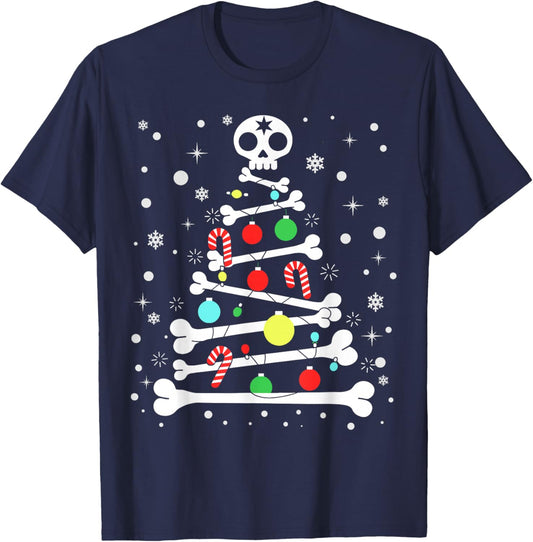 Funny Xmas Bones Skeleton Christmas Tree T-Shirt - T-Shirt | Navy