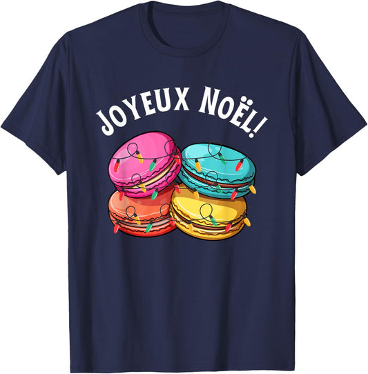 Merry Christmas in French / Macarons Joyeux Noel T-Shirt - T-Shirt | Navy
