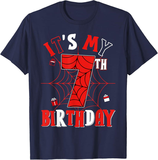 Birthday Party Spider Web Costume It's My 7th Birthday T-Shirt - T-Shirt | Navy