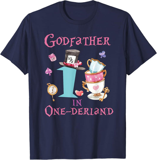 Godfather In Onderland 1st Birthday Girl Family Tea Party T-Shirt - T-Shirt | Navy