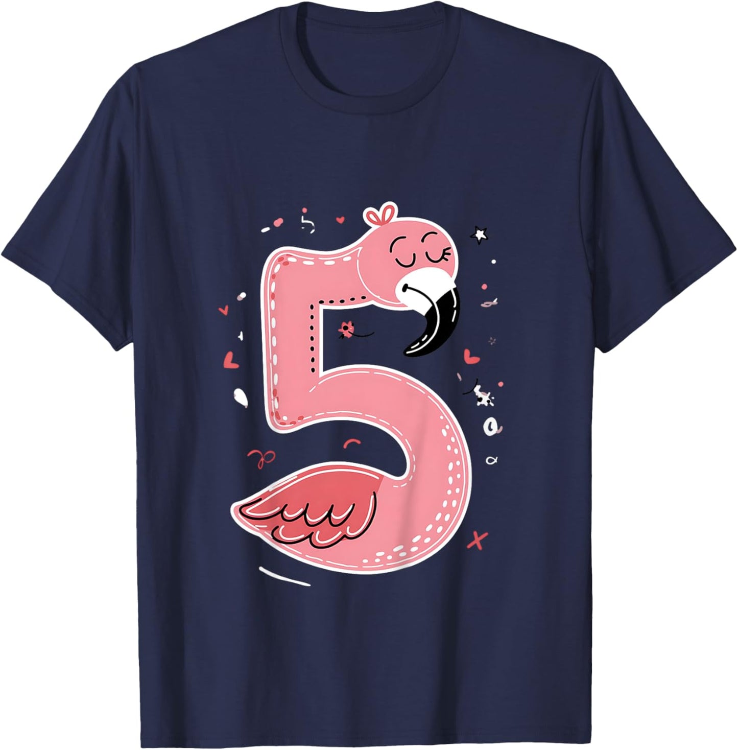 Celebrate 5 Years Old Party For Flamingo Birthday Girl T-Shirt - T-Shirt | Navy