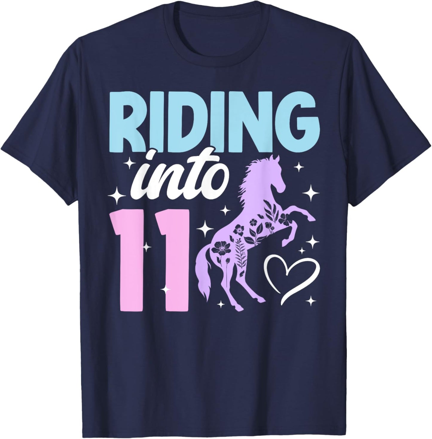 11th Horse Birthday Eleven Year Old Girl Horses Birthday T-Shirt - T-Shirt | Navy