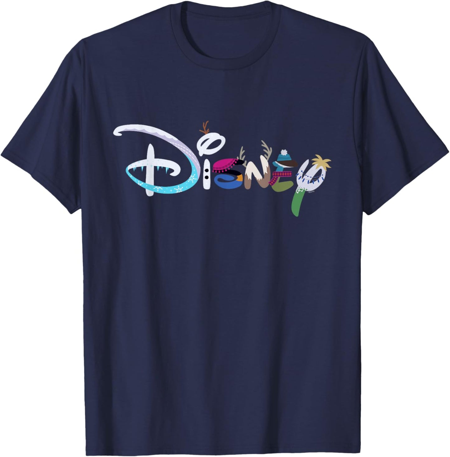 Disney Logo Elsa Anna Olaf Kristoff Sven Frozen Characters T-Shirt - T-Shirt | Navy