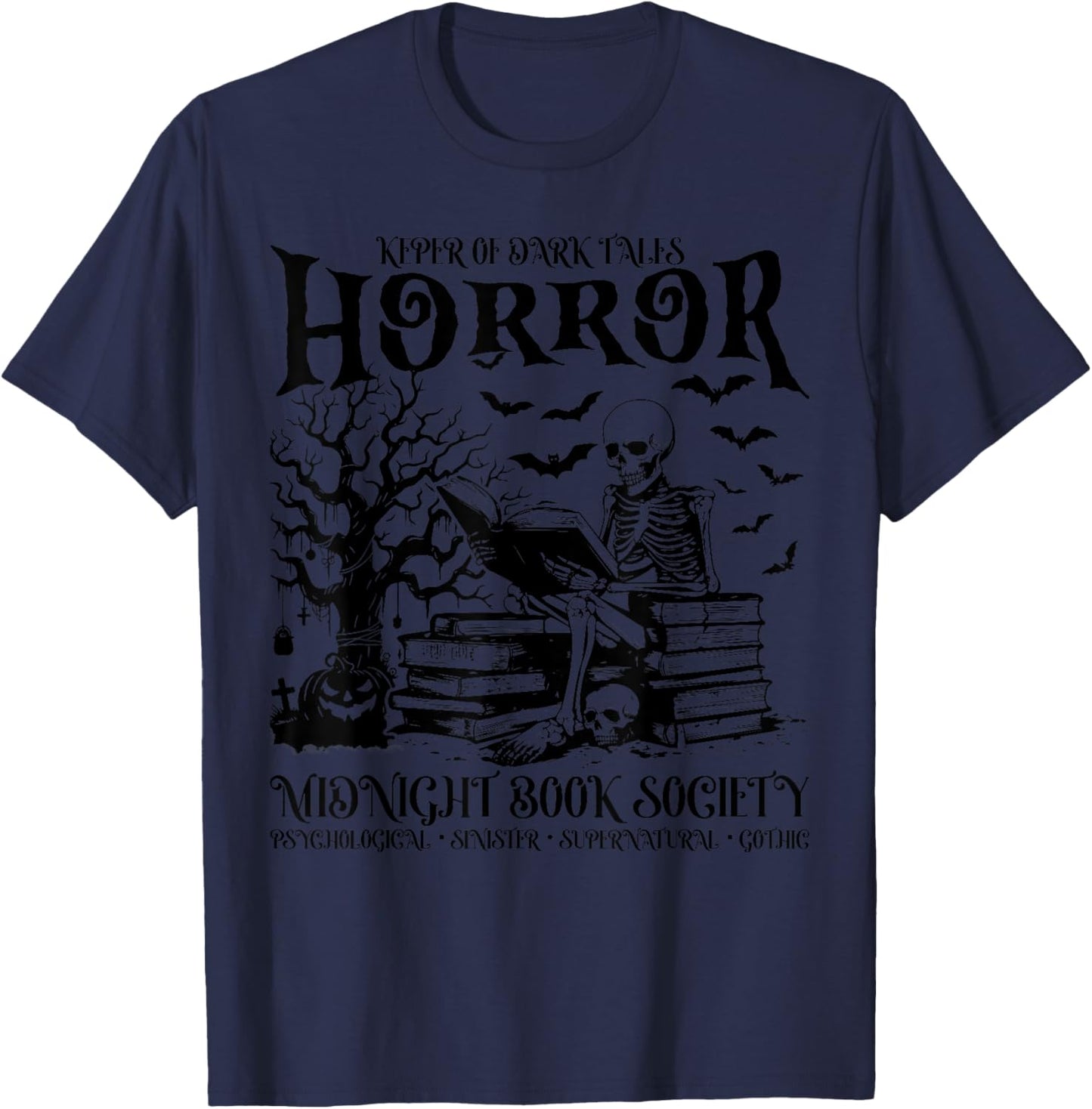 Halloween Horror Midnight Book Club Society Literary Reader T-Shirt - T-Shirt | Navy