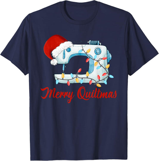 Merry Quiltmas Knitting Sewing Santa Christmas Quilter T-Shirt - T-Shirt | Navy