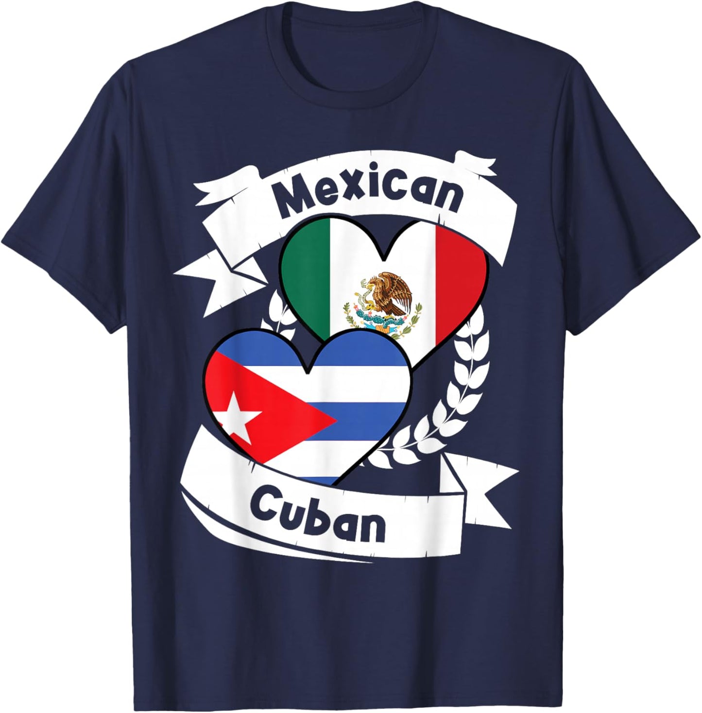 Mexican Cuban Heart Flags Mexico Cuba T-Shirt - T-Shirt | Navy