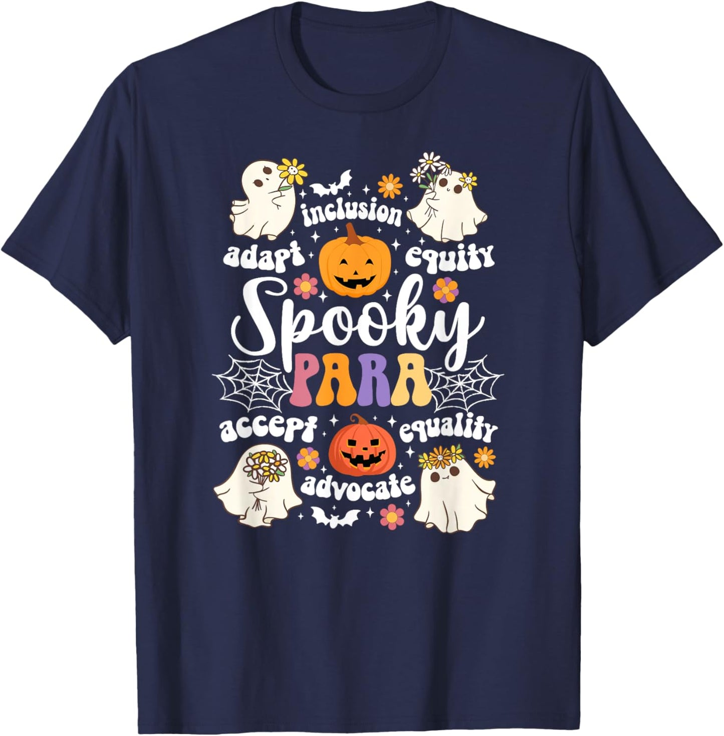 Spooky Para Halloween Parapro Groovy Paraprofessional T-Shirt - T-Shirt | Navy