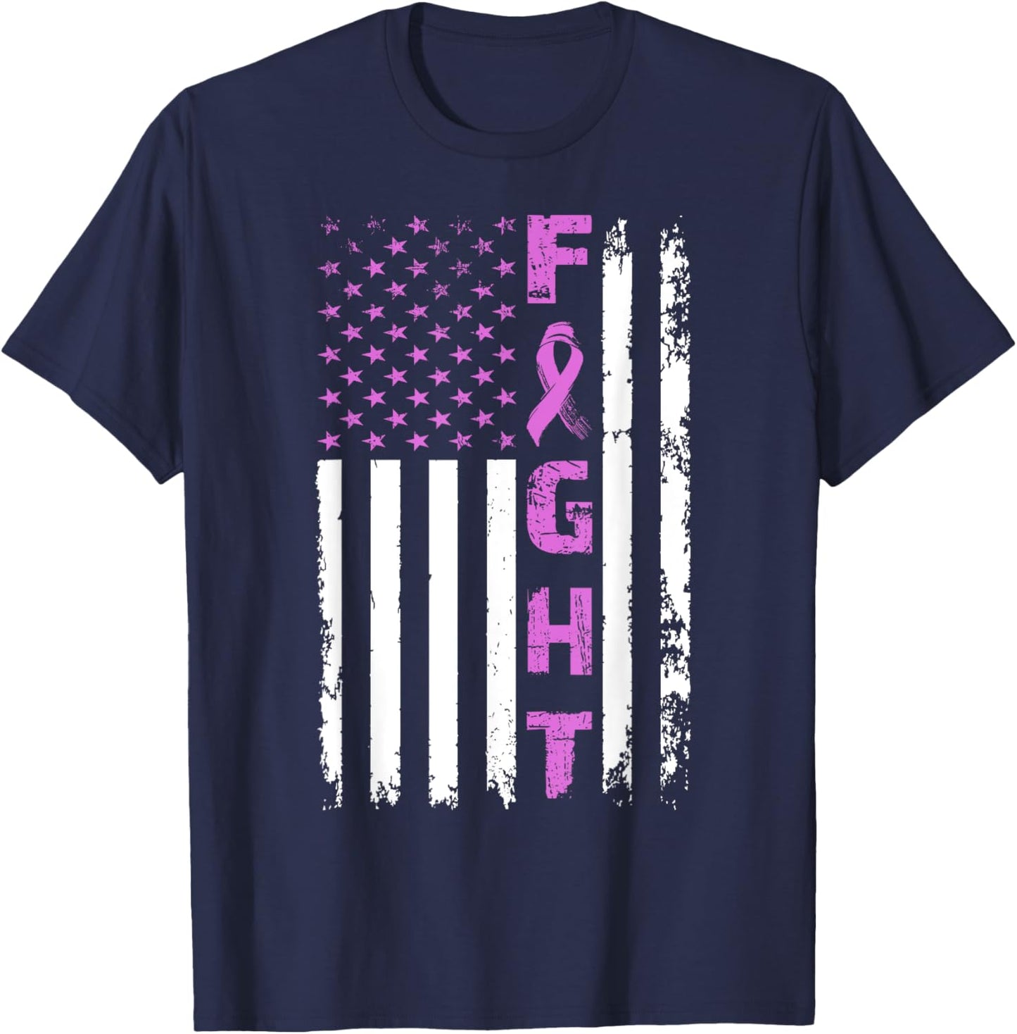 Fight Testicular Cancer American Flag Awareness Survivor T-Shirt - T-Shirt | Navy