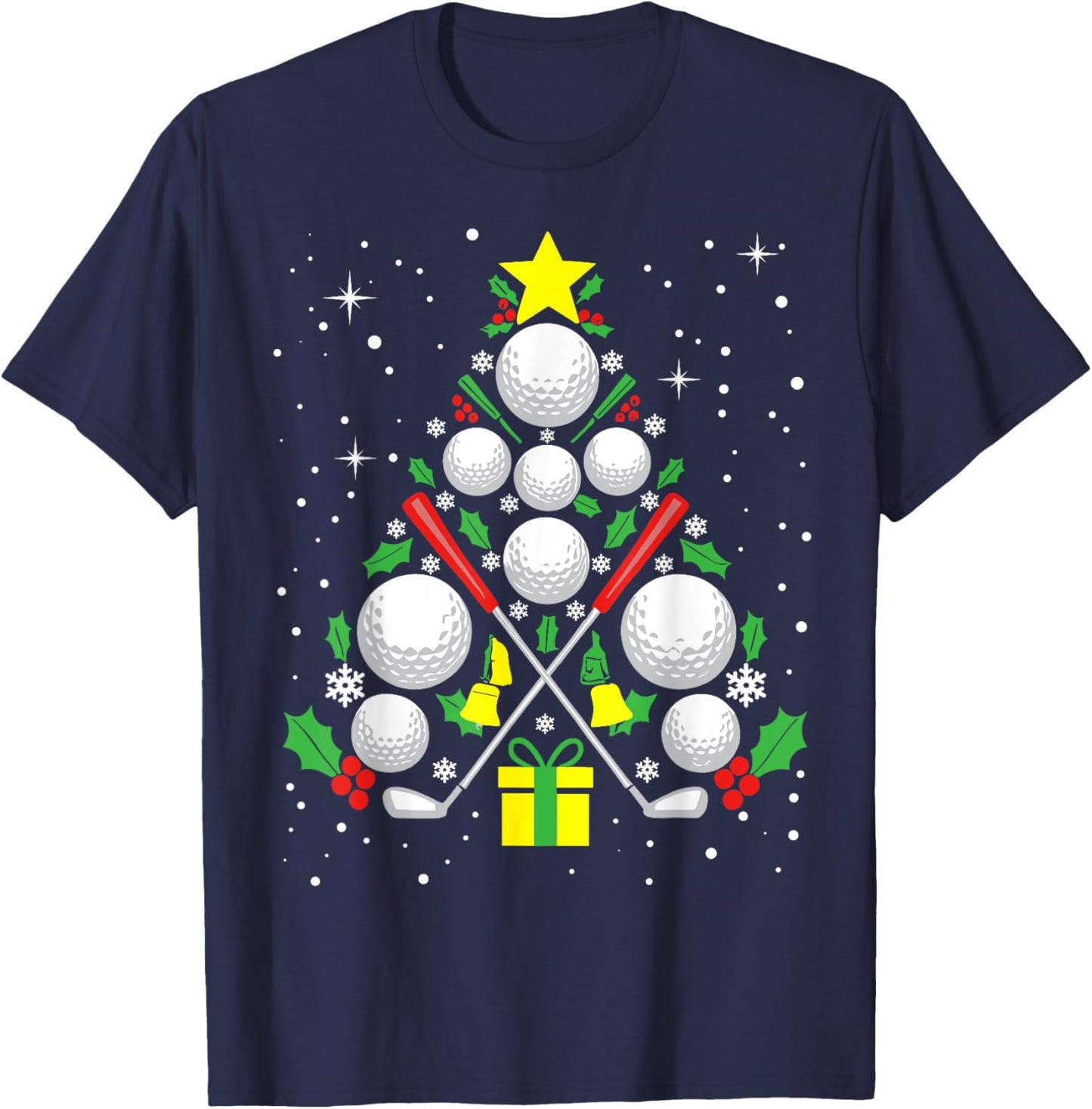 Funny Golf Player Xmas Lights Golf Christmas Tree T-Shirt - T-Shirt | Navy