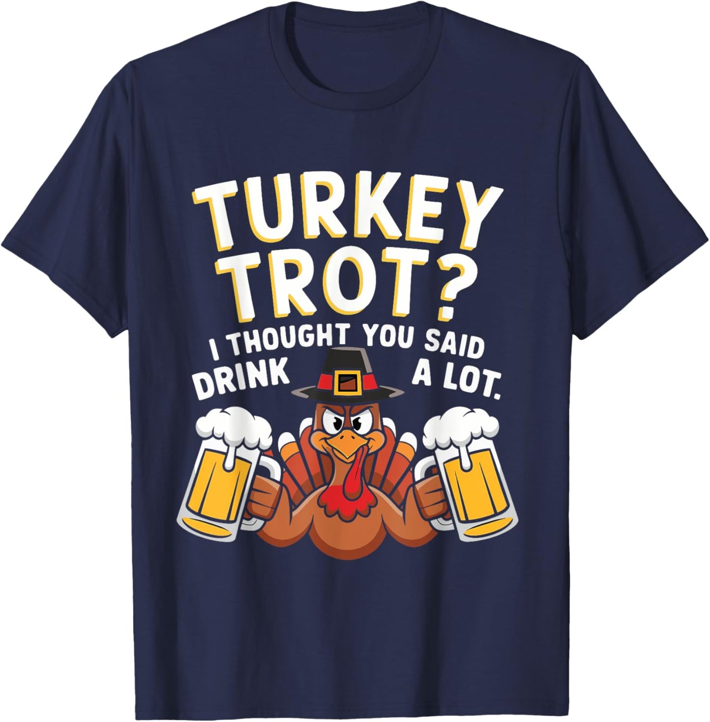 Turkey Trot Squad Running Drinking Matching Thanksgiving T-Shirt - T-Shirt | Navy