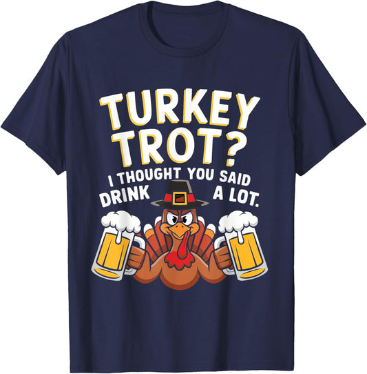 Turkey Trot Squad Running Drinking Matching Thanksgiving T-Shirt - T-Shirt | Navy