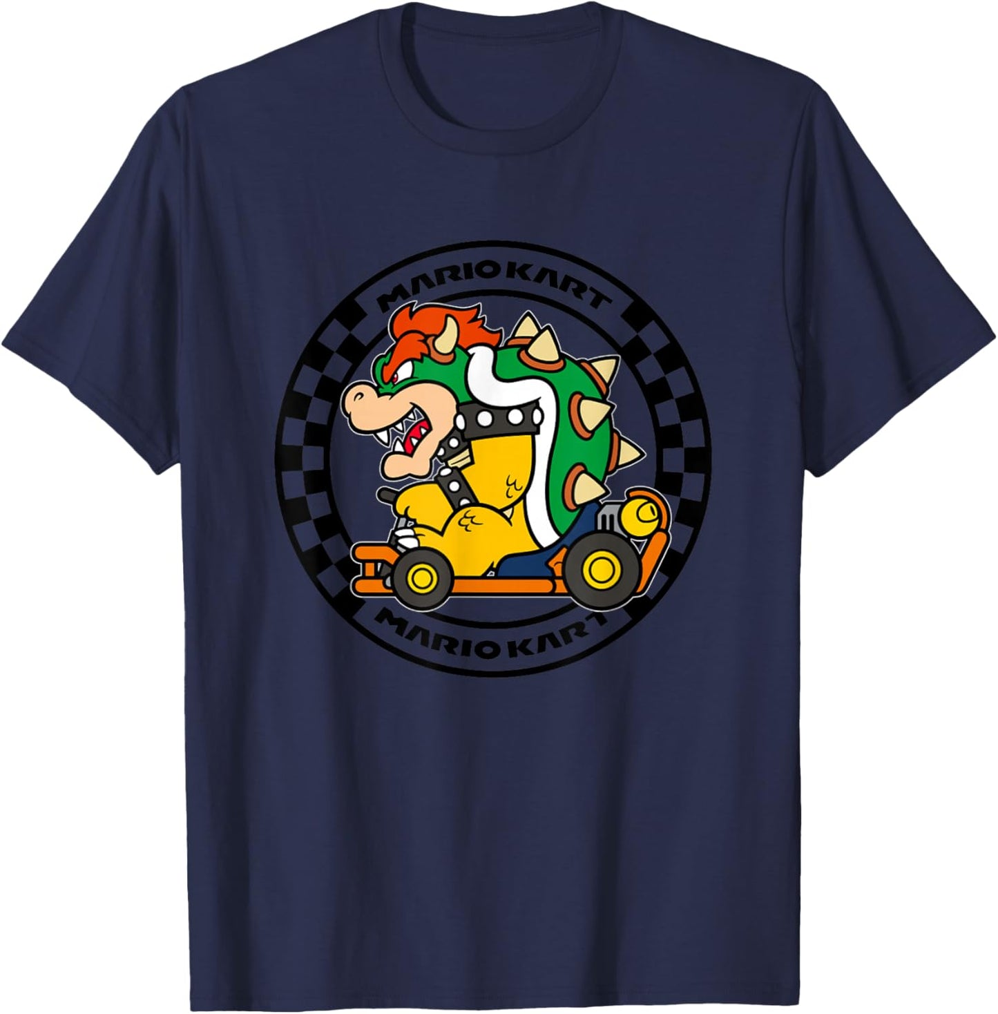 Mario Kart Bower Koopa Vintage Race Circle T-Shirt - T-Shirt | Navy
