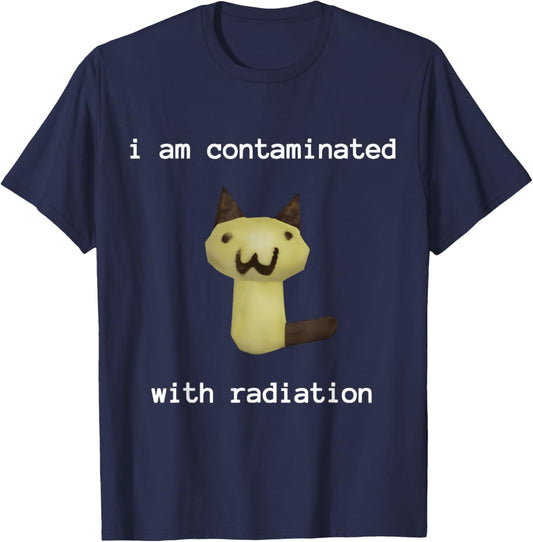 I Am Contaminated with Radiation FUNNY , Black, Small, Short Sleeve, Classic Fit, Polyester, Cartoon, Vintage, Unique Humorous Theme, Festive Design T-Shirt - T-Shirt | Navy