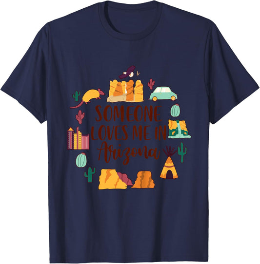 Arizona Baby Little Traveler Someone Loves Me in Arizona T-Shirt - T-Shirt | Navy