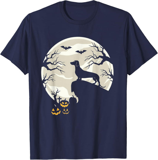 Weiner dog in the Moon Dachshund Halloween Pumpkin Gifts T-Shirt - T-Shirt | Navy