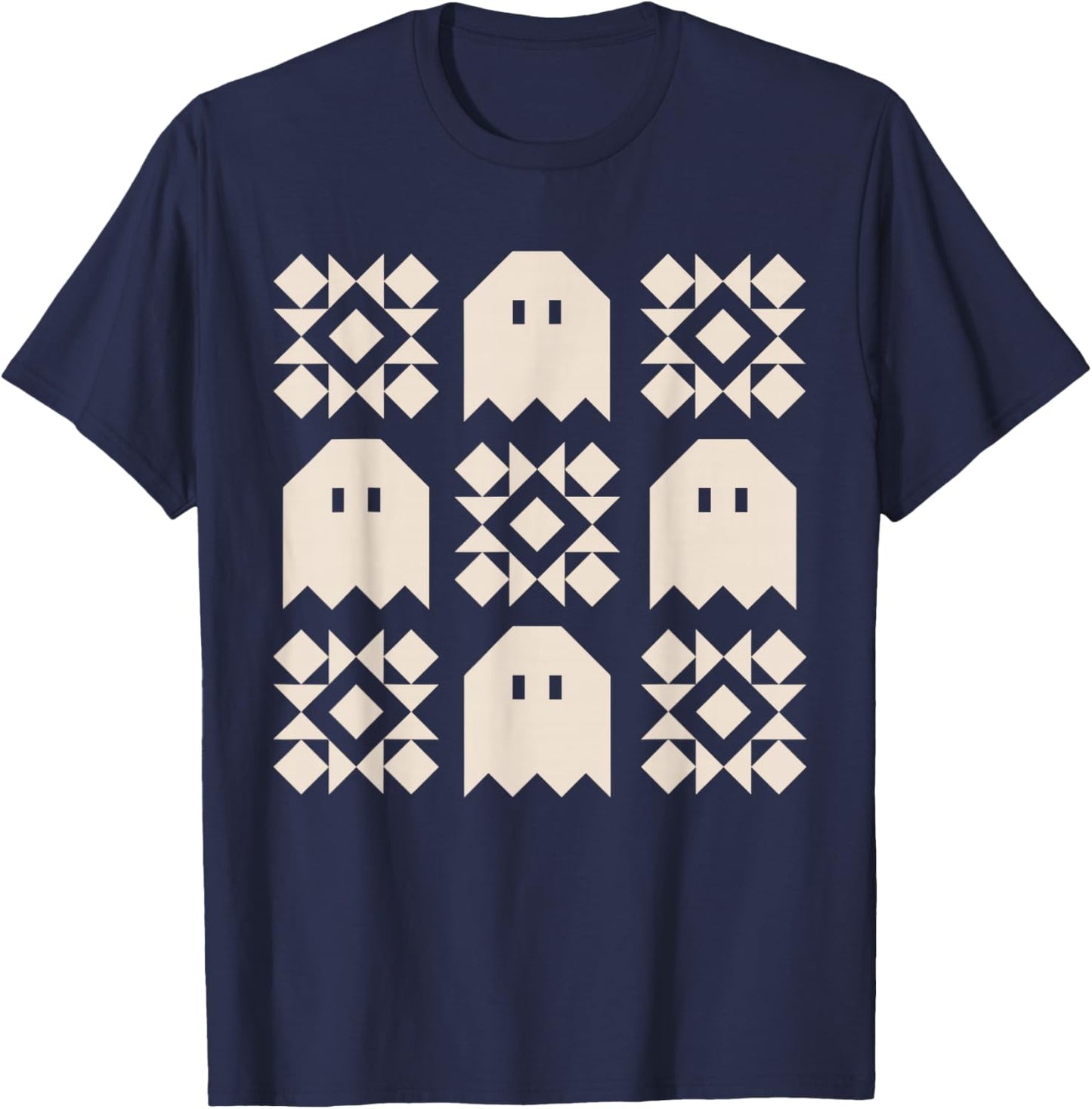 Ghost Quilt Block Halloween Quilting Ghost Block Quilter_ T-Shirt - T-Shirt | Navy