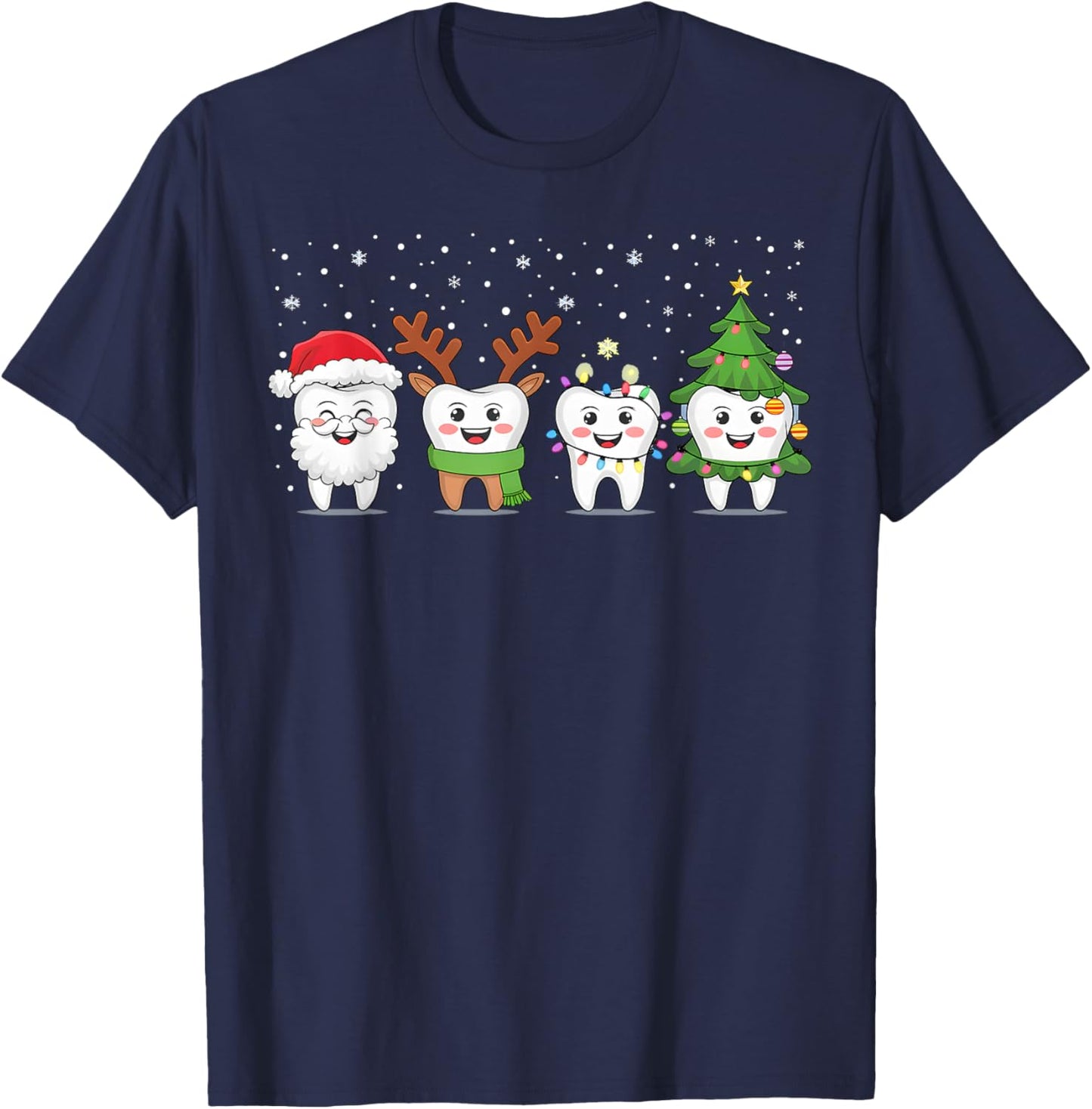 Cute Christmas Dental Tooth Characters Fun Holiday Dentist T-Shirt - T-Shirt | Navy