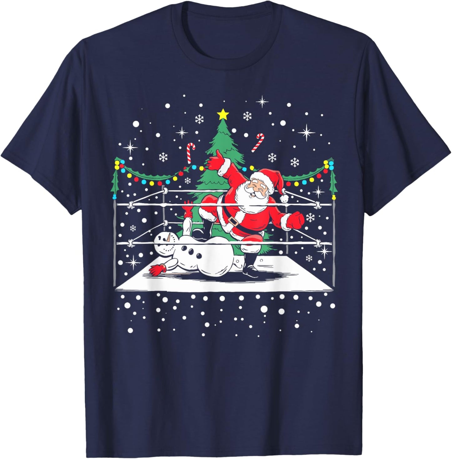 Funny Wrestling Santa Xmas Snow Lights Wrestling Christmas T-Shirt - T-Shirt | Navy