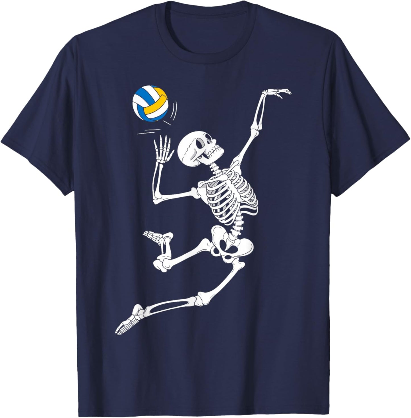 Funny Skeleton Playing Volleyball Lovers Spooky Halloween T-Shirt - T-Shirt | Navy