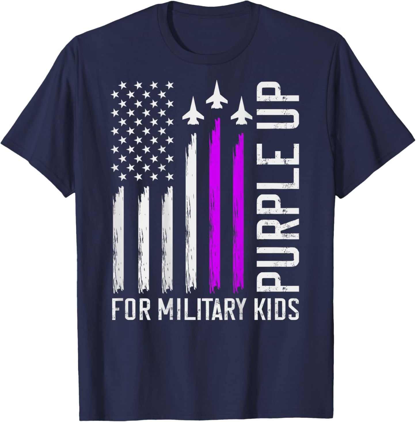 (On Back) Purple Up for Military Kids Military Child Month T-Shirt - T-Shirt | Navy