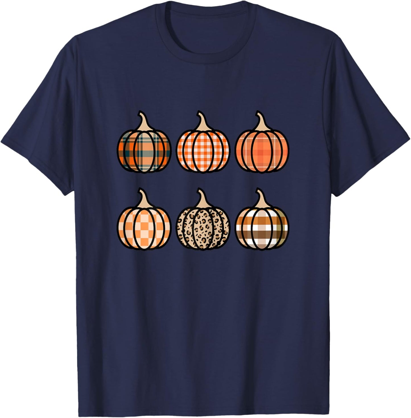 Plaid Pumpkin for Girls Fall 10-12 Teens Pumpkin Patch T-Shirt - T-Shirt | Navy