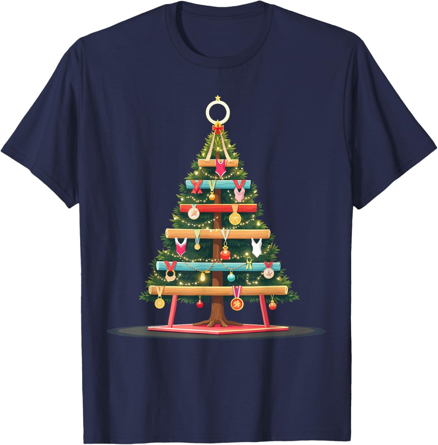 Gymnastics Christmas Tree Funny Sports Lover for Gymnasts T-Shirt - T-Shirt | Navy