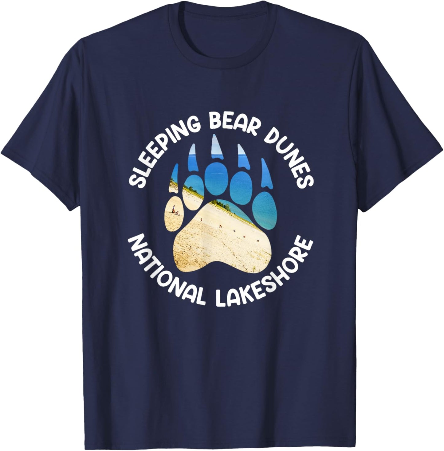 Michigan Sleeping Bear Dunes Landscape Inside Bear Footprint T-Shirt - T-Shirt | Navy