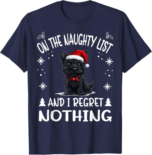Cute Scottish Terrier Dog Christmas On The Naughty List and T-Shirt - T-Shirt | Navy