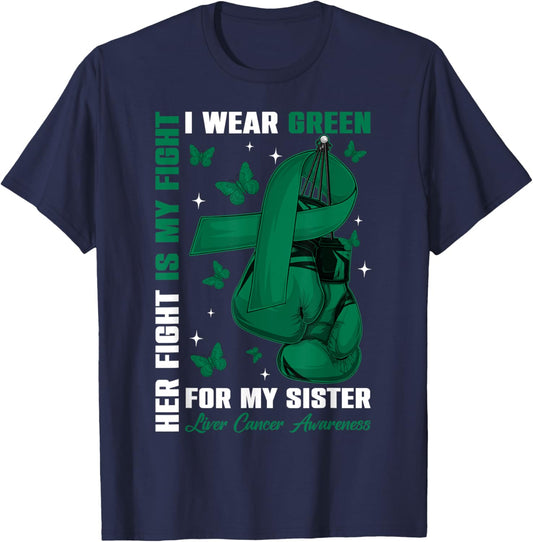 I Wear Green For My Sister Liver Cancer Awareness Boxing Glo T-Shirt - T-Shirt | Navy