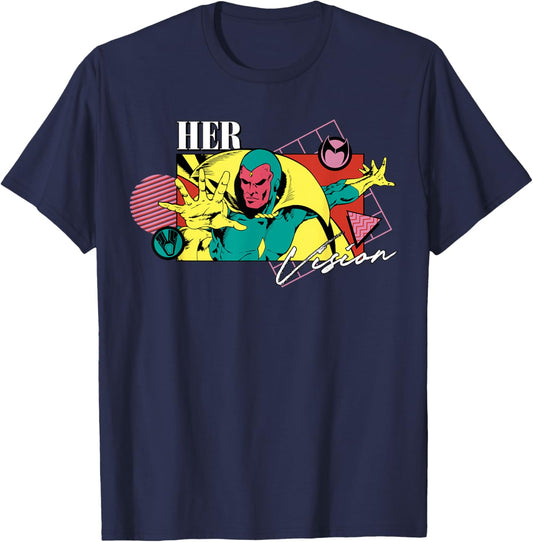 Marvel Valentine's Day '90s Couples Matching Her Vision T-Shirt - T-Shirt | Navy