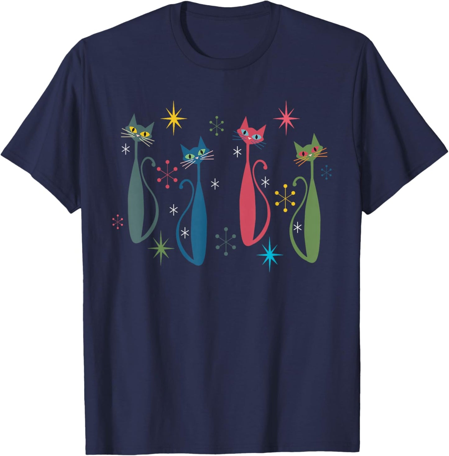 Atomic Cat Mid Century Modern Cats Art Vintage Retro Women T-Shirt - T-Shirt | Navy