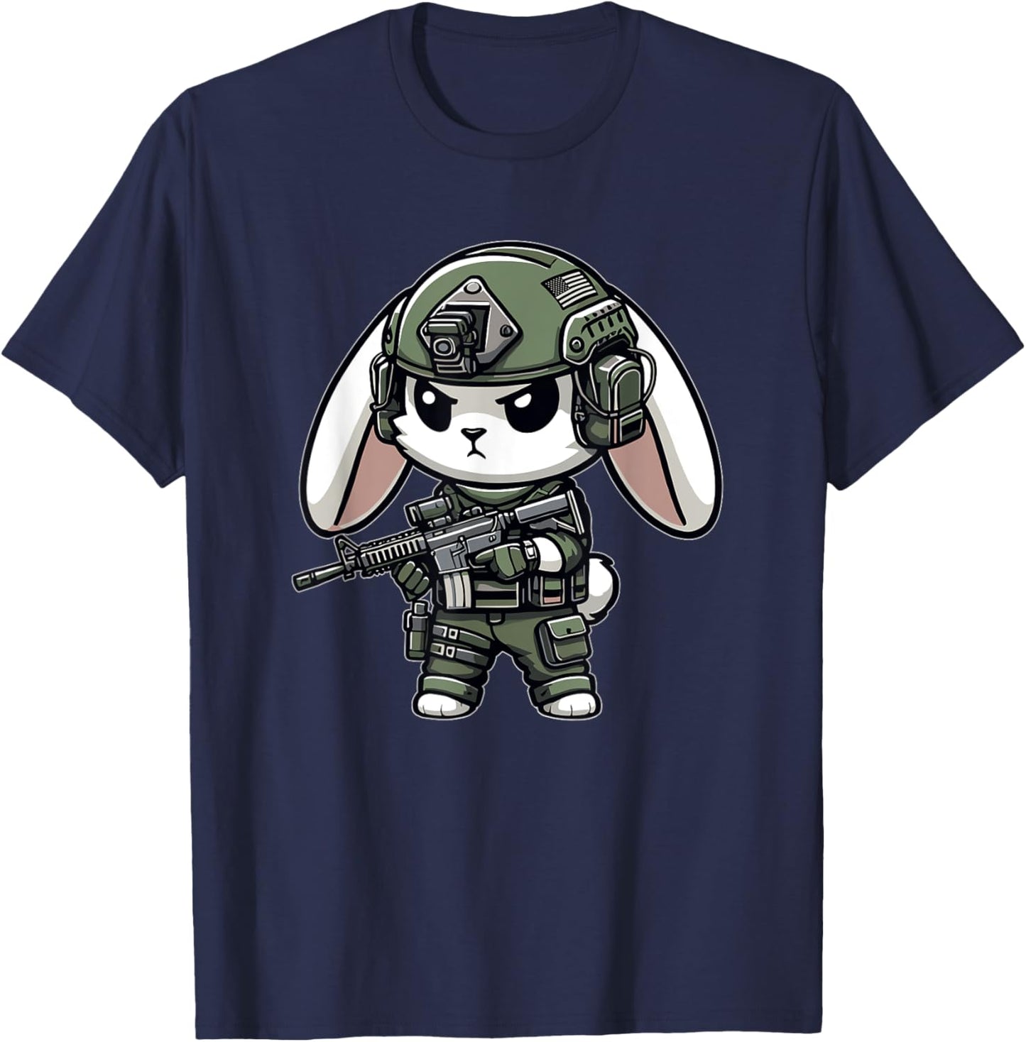 Funny Happy Easter Tactical Rabbit Veteran Men Women Gift T-Shirt - T-Shirt | Navy