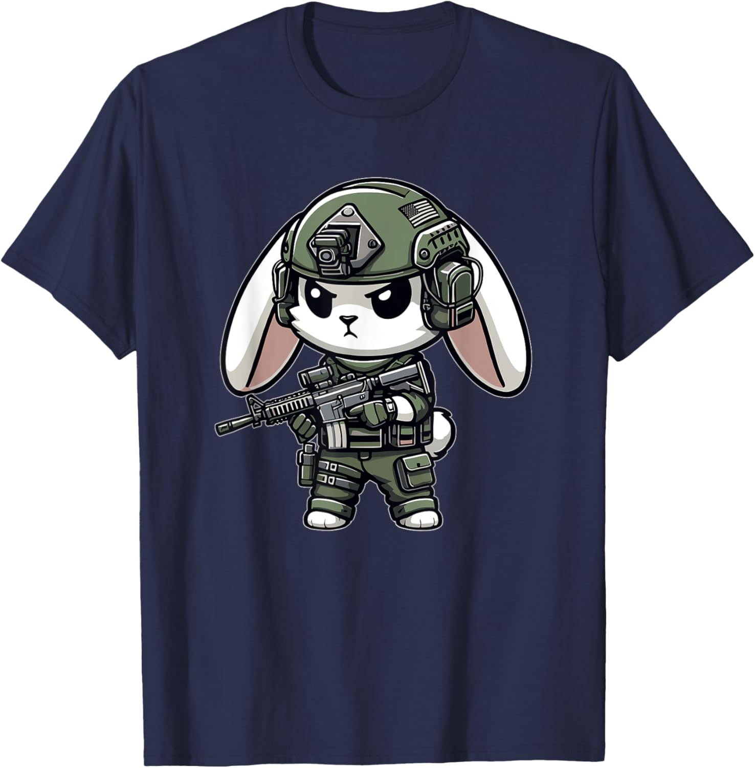 Funny Happy Easter Tactical Rabbit Veteran Men Women Gift T-Shirt - T-Shirt | Navy