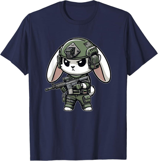 Funny Happy Easter Tactical Rabbit Veteran Men Women Gift T-Shirt - T-Shirt | Navy