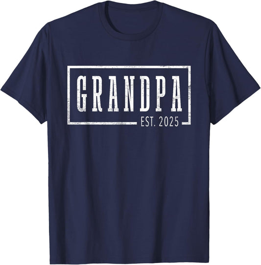 Grandpa 2025 Grandpa To Be Gifts Sleek Framed Design T-Shirt - T-Shirt | Navy