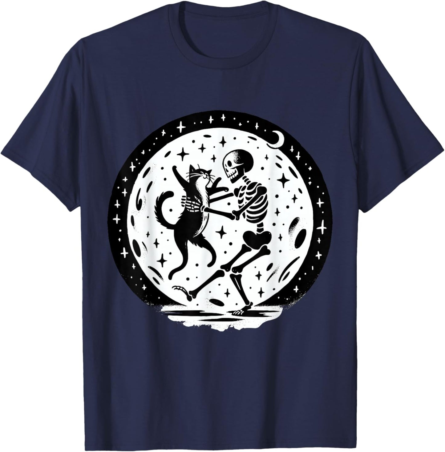 Skeleton Dancing with Cat Halloween T-Shirt - T-Shirt | Navy