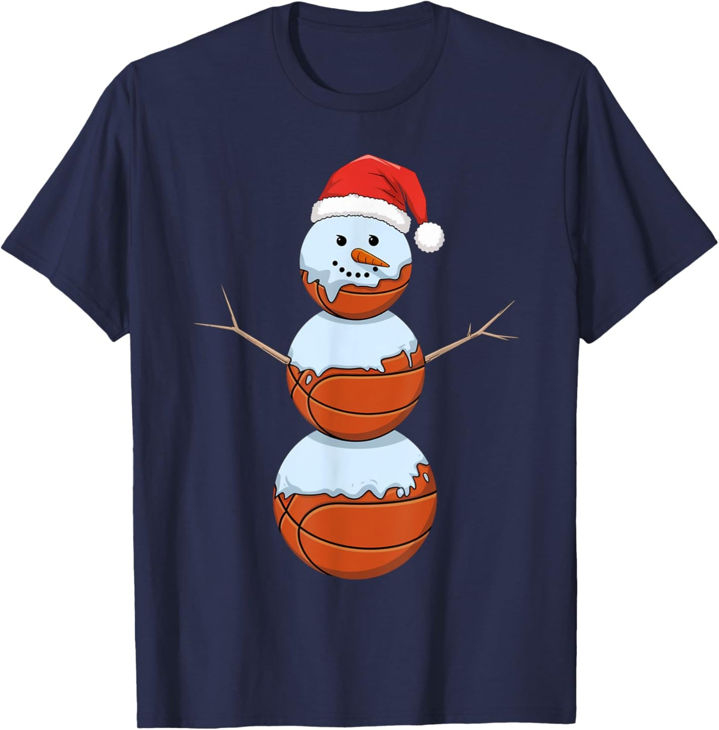 Christmas Basketball Shirt Snowman Basketball Christmas T-Shirt - T-Shirt | Navy