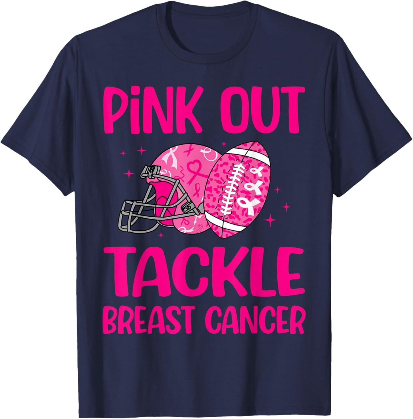 American Football Pink Out Tackle Breast Cancer Awareness T-Shirt - T-Shirt | Navy